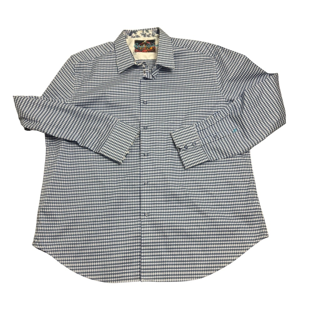 Robert Graham‎ 2XL Classic Fit Blue White Check Floral Cuff Button Down Shirt